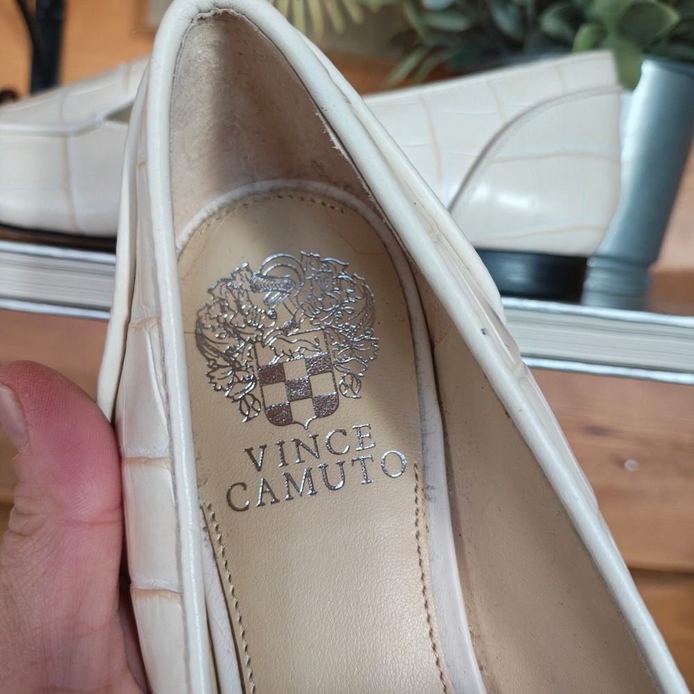 Vince Camuto Kallassa Leather Shoes Gator Croc Embossed Loafers Square Toe Sz 7 - Picture 10 of 11
